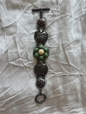 Lucky Brand Green and Cream Cabochon Link Bracelet